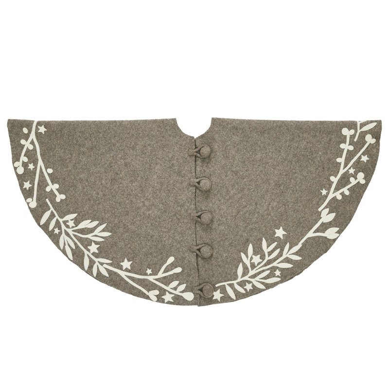 Handmade Christmas Tree Skirt in Felt - Branches and Stars, 60", Green
