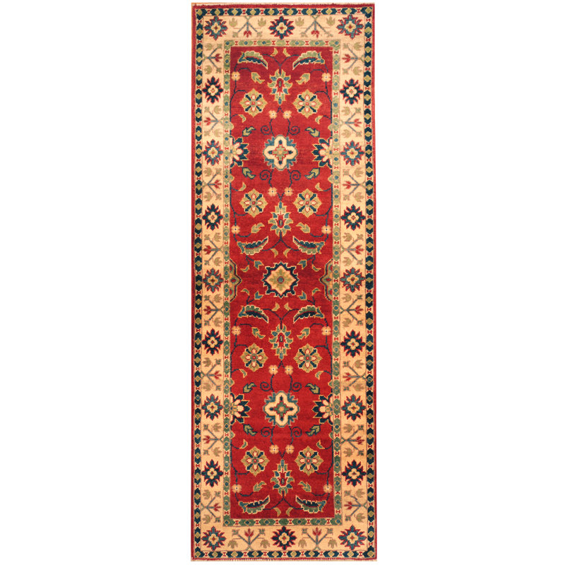 Tapis de couloir unique en laine noué à la main rouge / ivoire 2 pi x 6 pi Jevon
