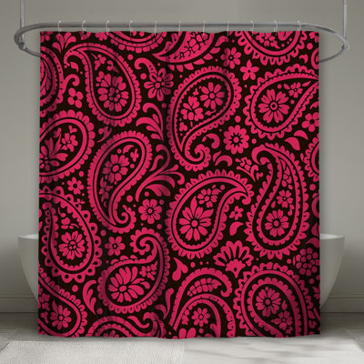 Rideaux de douche roses à motif cachemire très long