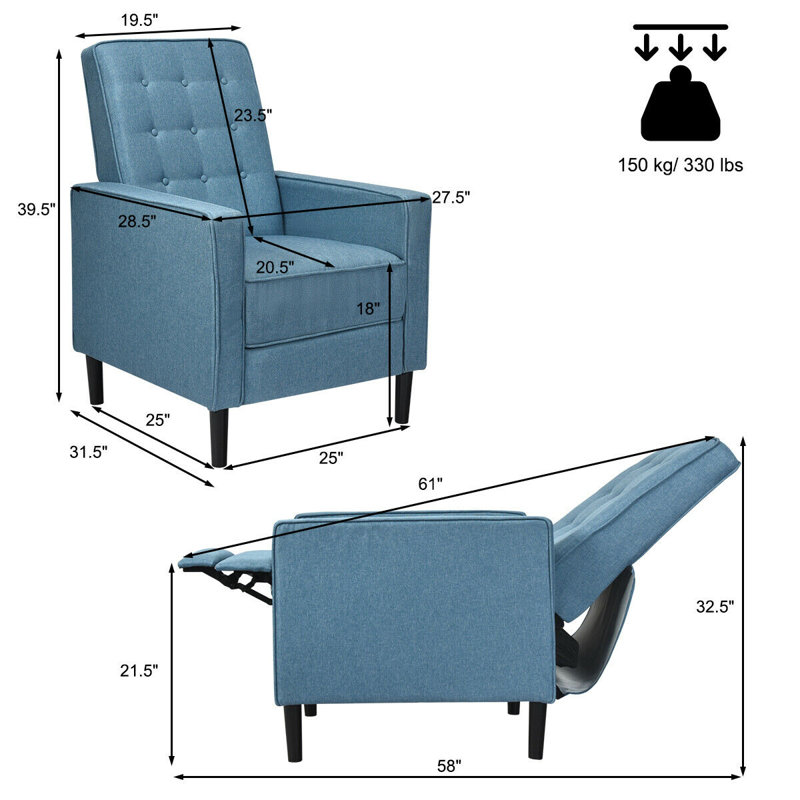 Fauteuil inclinable manuel 27,5 po Kenda, Lin bleu