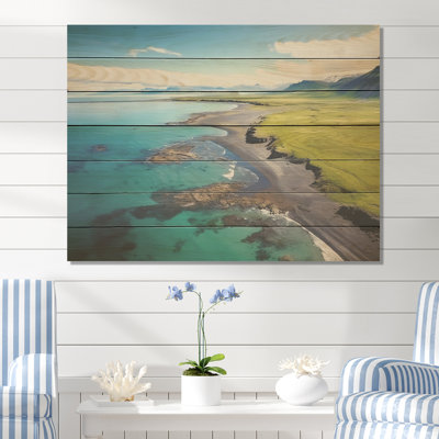 Plage vue aérienne en Islande I - plage et océan sur bois