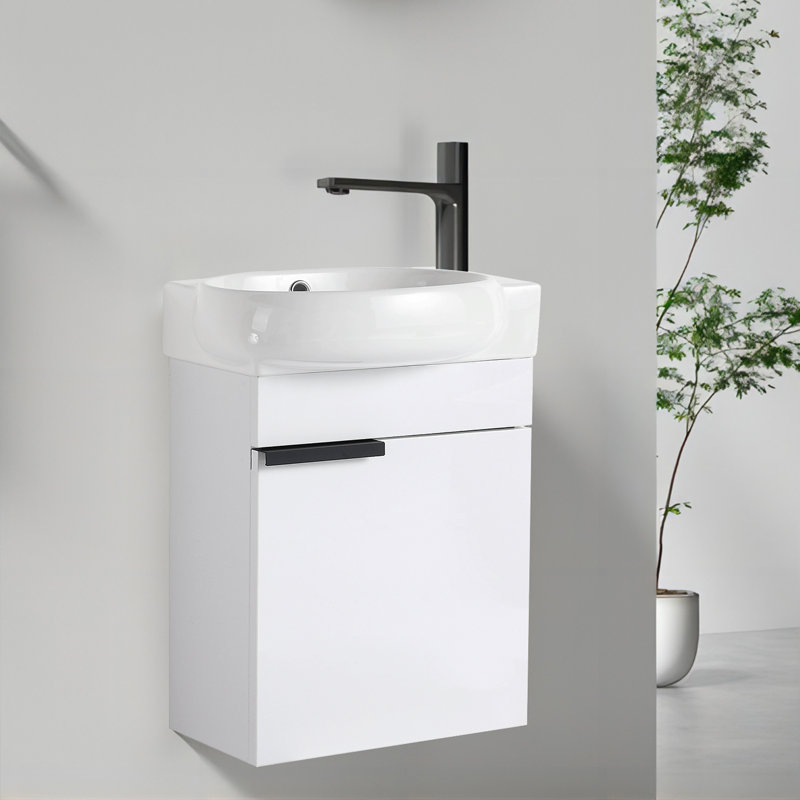 16.8'' Single Bathroom Vanity with Ceramic Top, White