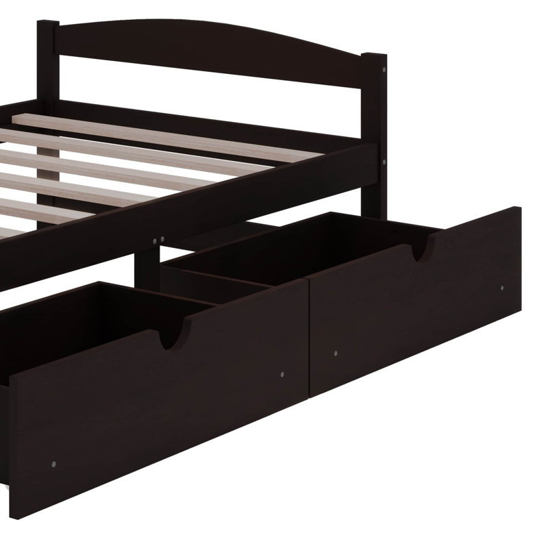 A Twin-Sized Platform Bed With Two Integrated Drawers, Espresso