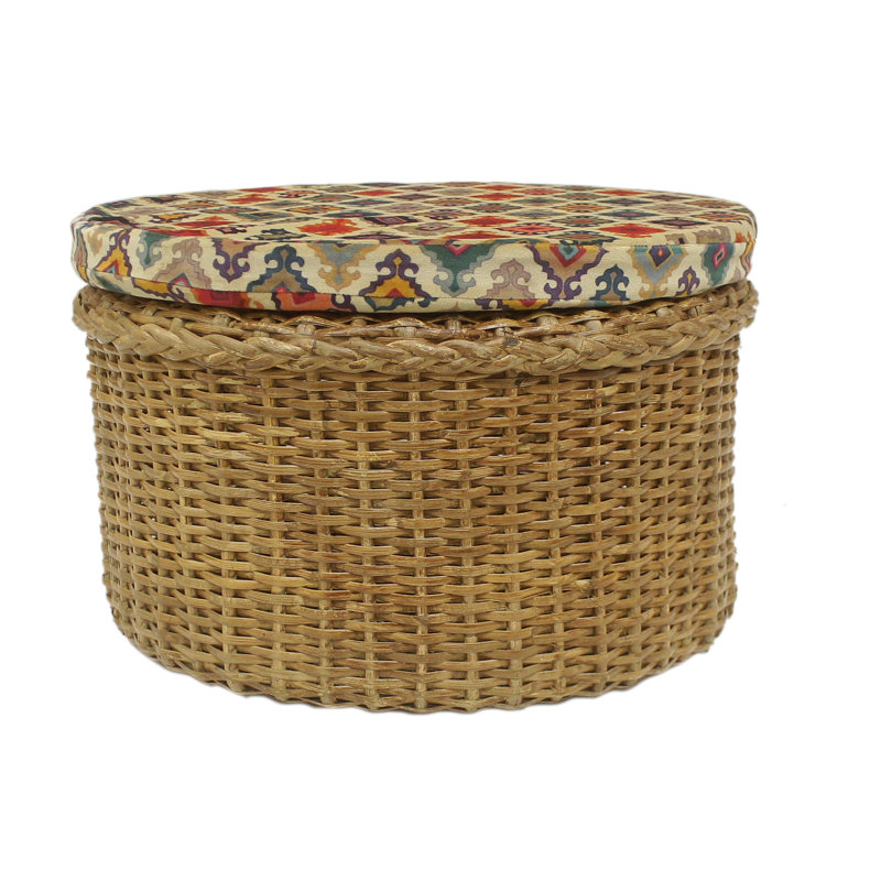 Pouf rond en velours de 16 po de large avec rangement