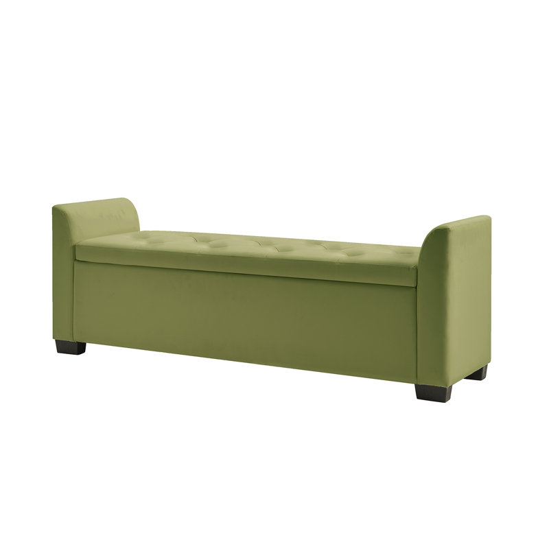 Stilla Transitional 57.75"Wide Tufted Storage Bench with Flared Arms, Moss