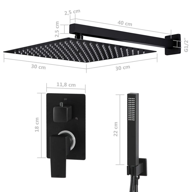 Carbon Rain Dual Shower Head, Matte Black