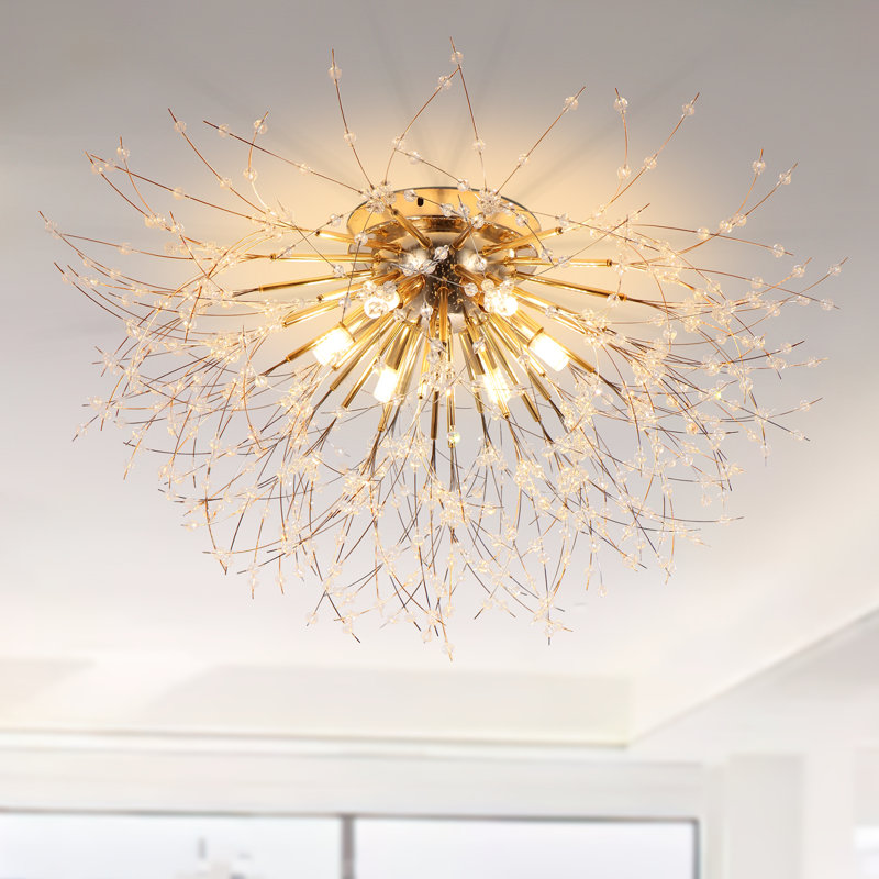 6-Lights Gold Crystal Dimmable Sputnik Sphere Globe Chandelier LED Ceiling Lighting Fixtures