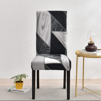 Dining Room Chair Covers, Stretch Parsons Chair Slipcovers, Removable Washable Spandex Printed Chair Seat Protector Cover, Set Of 4, (Black)