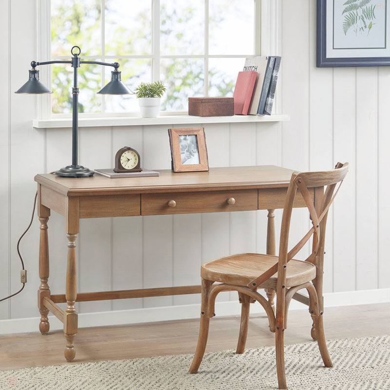Bureau en bois massif avec 1 tiroir et pieds tournés