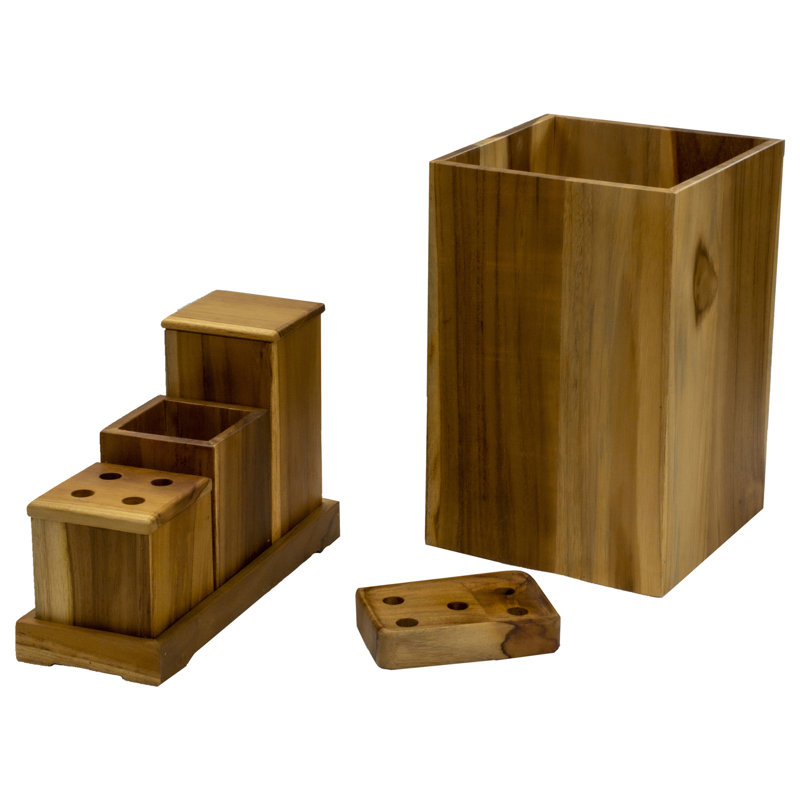 Eleganto 9-Piece Solid Teak Bathroom Accessory Set with Natural Finish
