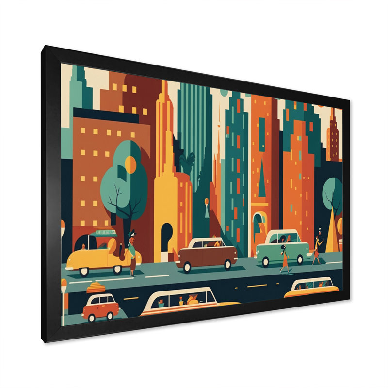 " Colourful Cityscape V ", Black Single Picture Framed, 12" H x 20" W x 1" D