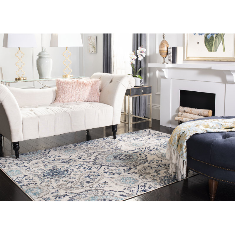Christa Damask Cream/Light Gray Rug, Rectangle 8' x 10'
