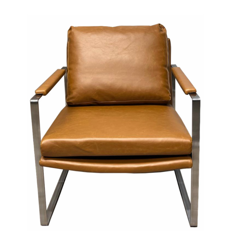 16.5'' H Faux Leather Upholstered Armchair, Tan Faux Leather, Chrome