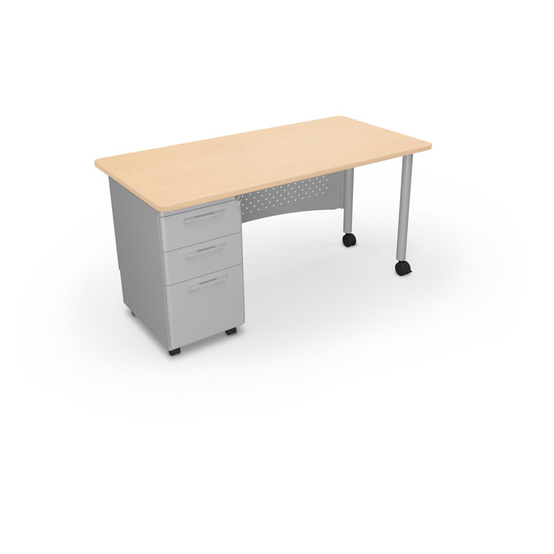 Bureau à caisson simple Avid (6030) trame neutre, Bois naturel / gris