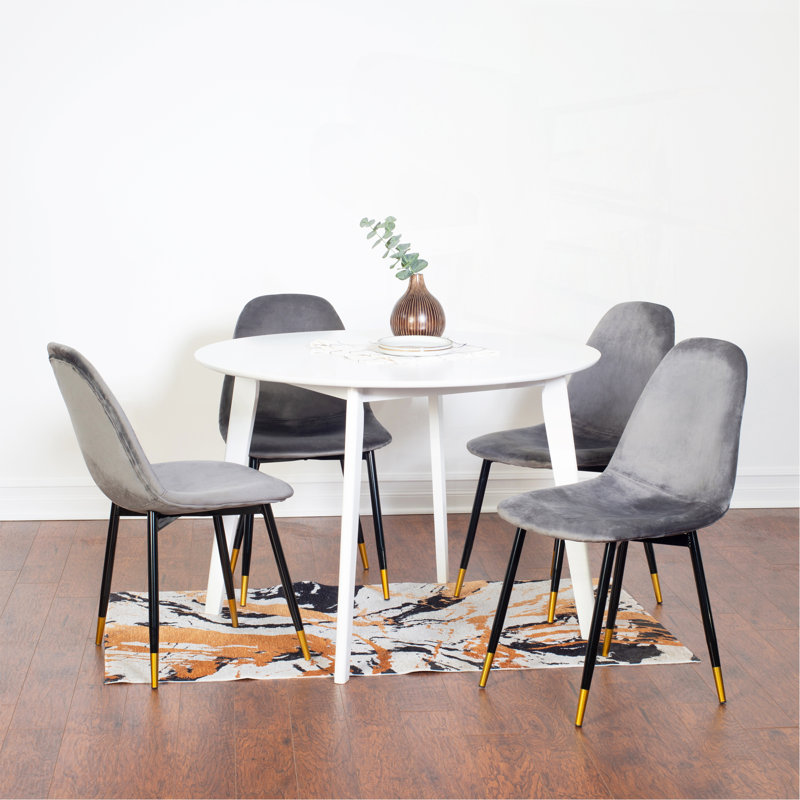 Lassan Contemporary 5-Piece Dining Set, White Round Dining Table With 4 Chairs, Gray