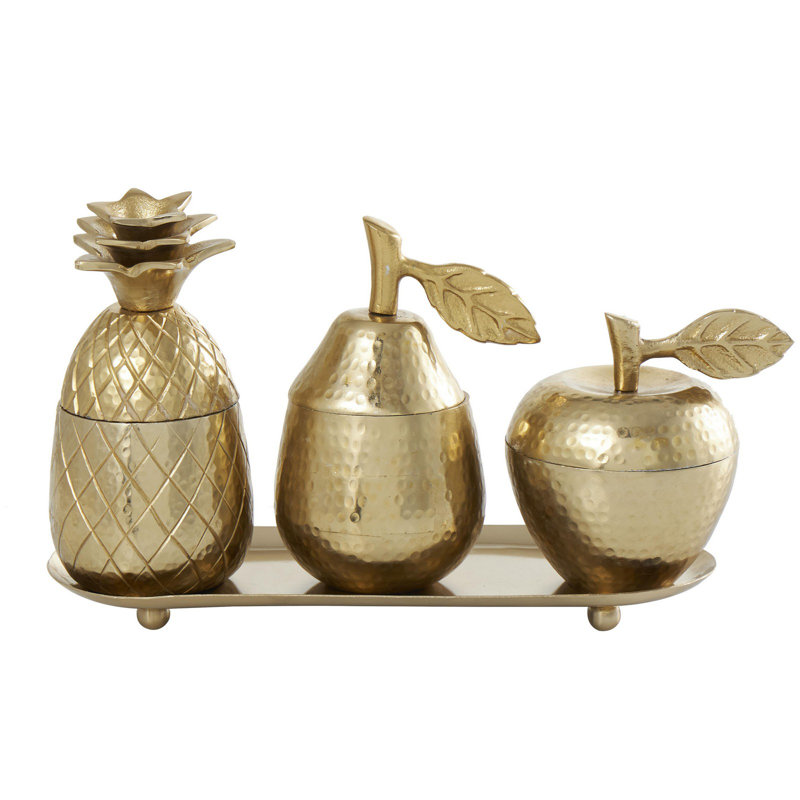 Yvonnette Metal Decorative Plate and Bowl 1, Gold