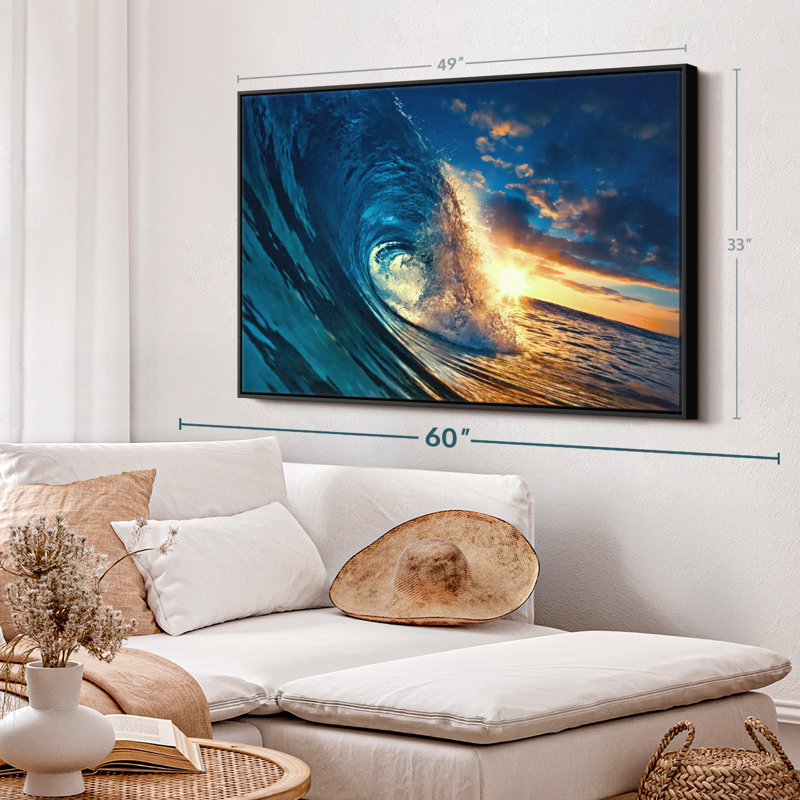 Impression sur toile Ocean Sunset Wave, H 40 po x l 27 po, Cadre flottant noir