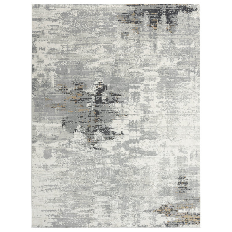 B Abstract Area Rug in Grey, Rectangle 3' x 5'