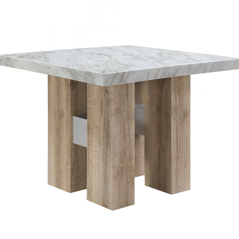 Table de salle à manger carrée, Naturel, Blanc