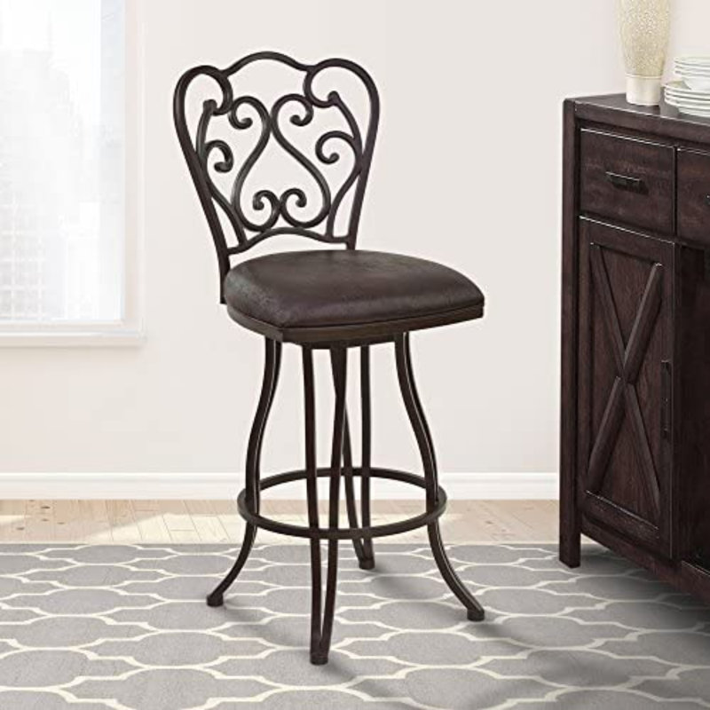 Margie Swivel Counter or Bar Height Armless Upholstered Bar Stool with Footrest in Metal, Auburn Bay