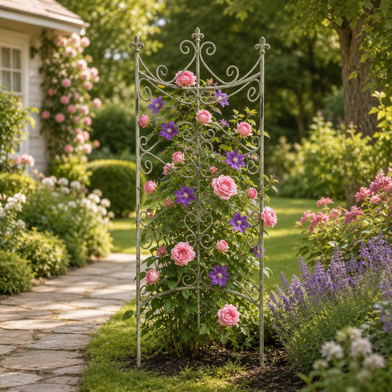 Panneau de treillis de jardin 67 po en fer rustique avec volutes