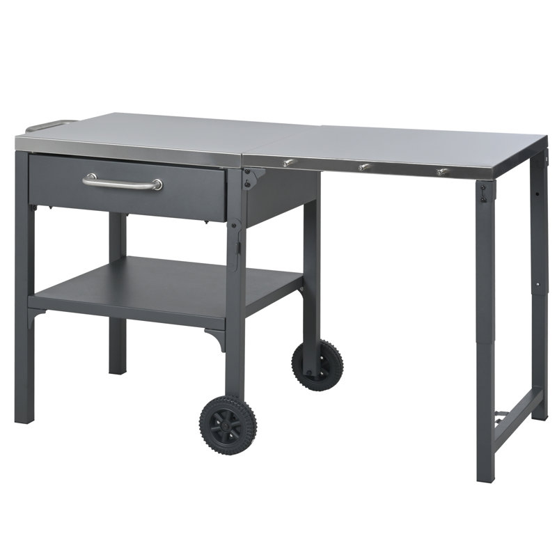 Chariot de cuisine avec chariot pliable et plateau de rangement pour la cour, Gris