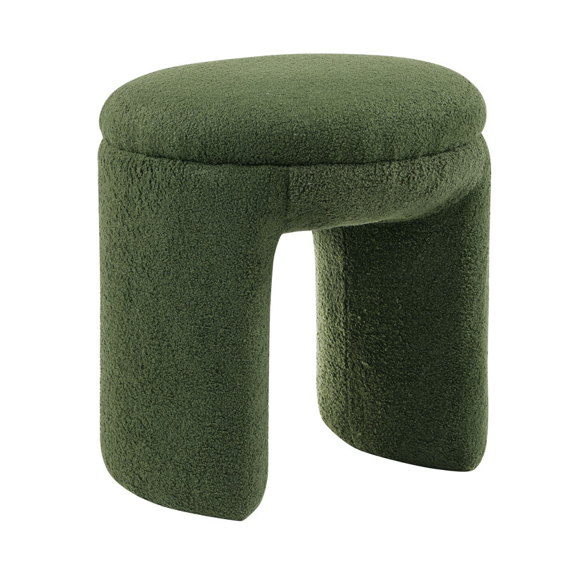 Bowen 18"W Upholstered U-Shaped Accent Ottoman, Green Faux Shearling Teddy Fabric