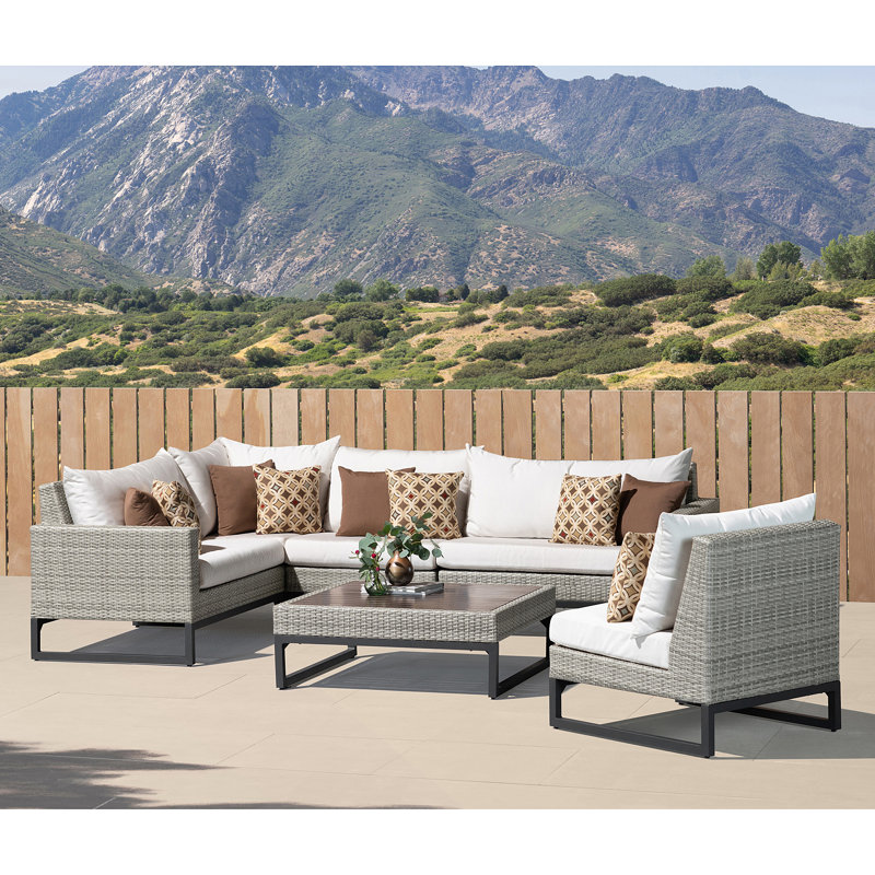 6 Piece Outdoor Sectioanl Seating Group, Cast Coral Sunbrella® Plainweave, Gray