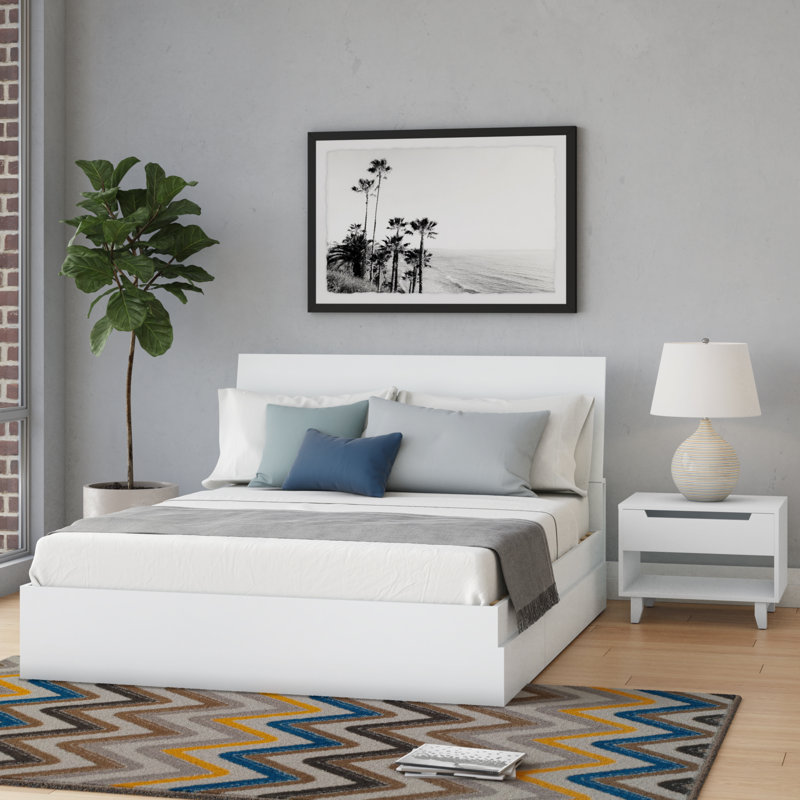 Ensemble de chambre à coucher avec lit plateforme 2 pièces Mehar, Grand, Blanc