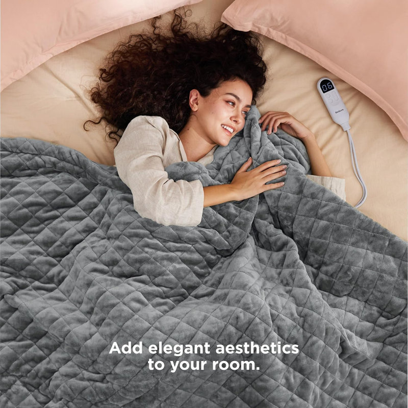 Couverture chauffante matelassée électrique, Gris formel, Lit simple