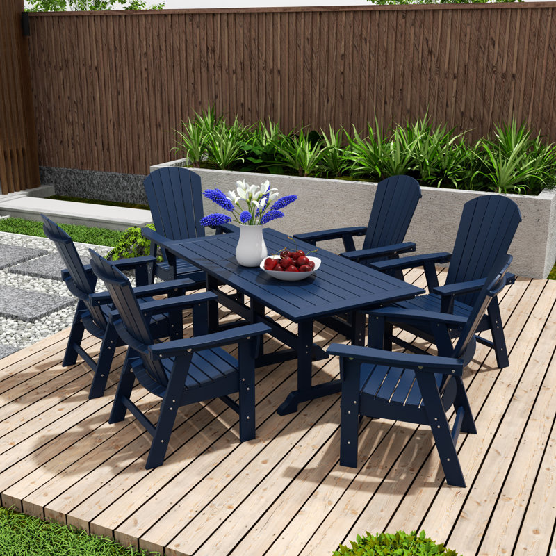 Ensemble repas d'extérieur en polyester 7 pièces Altura, Bleu marine