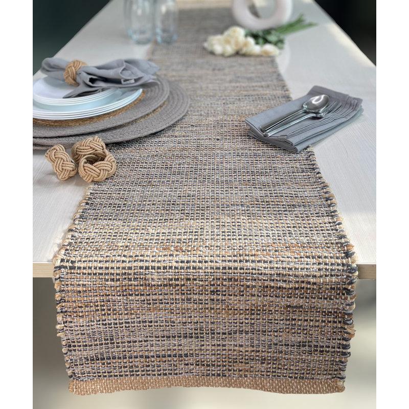 Chemin de table Pingham, Naturel / gris anthracite, 72 po x 13 po