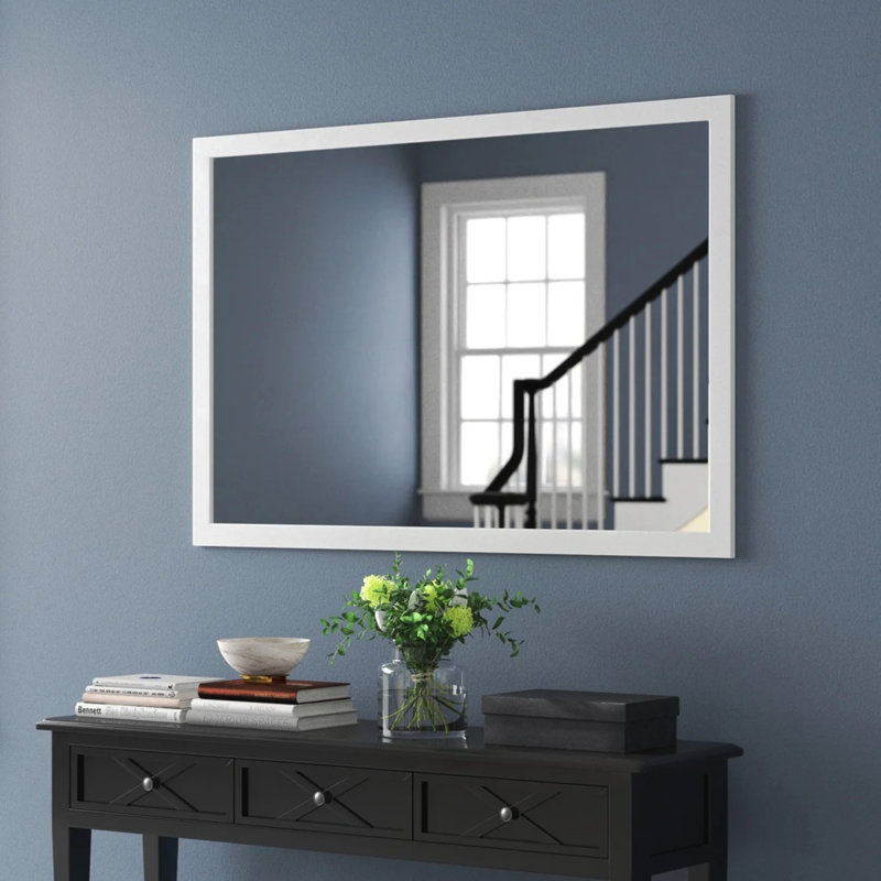 Wood Framed Mirror with Safety Backing Ideal for Bathroom / Vanity Mirror Ellis Collection, 34" x 44", Pure White