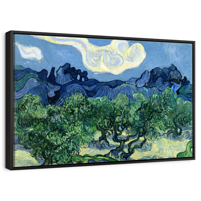 Les oliviers, 19 po x 13 po, Cadre flottant noir