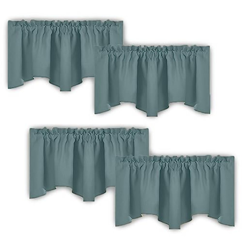 Scalloped Window Valances For Kitchen - Home Decoration Thermal Insulated 52 Inches By 18 Inches Rod Pocket Blackout Valance Window Treatment Curtains Drapes For Bedroom, 4 Panels