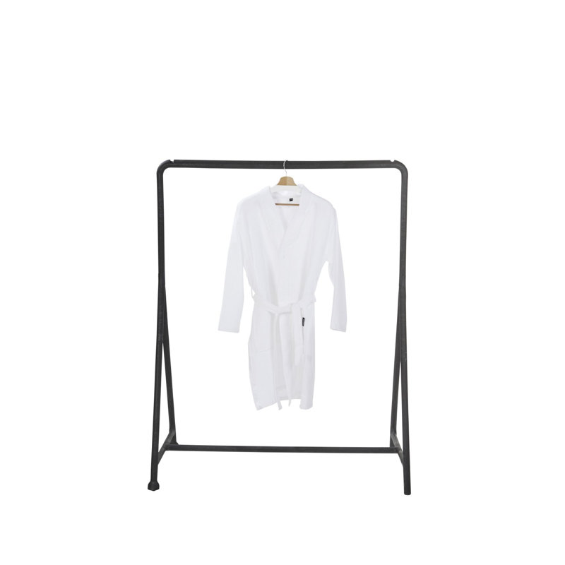 Cotton Waffle Above Knee Bathrobe with Pockets, White, SM