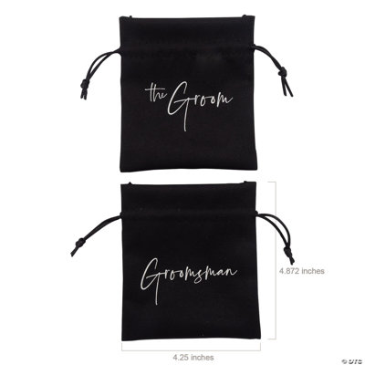 4 1/4 x 4 3/4 Inch Groom & Groomsmen Canvas Drawstring Bags - 6 Pc.