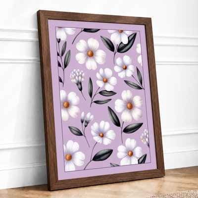 Lavender Daisy Pattern Botanical - Framed Print