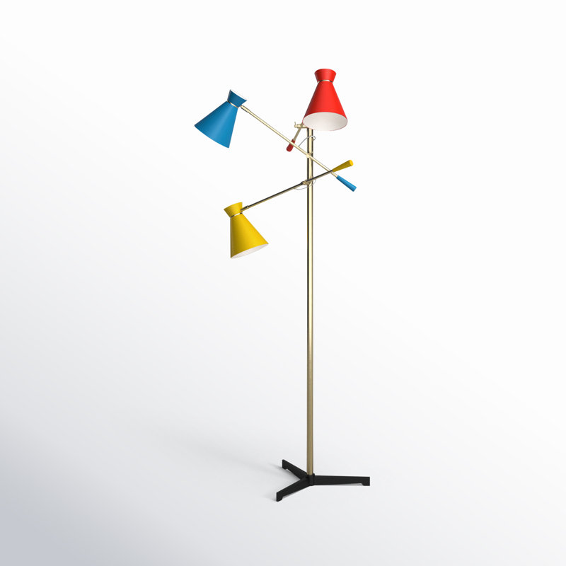 Adjustable Antique Brass Tripod Floor Lamp with Multi-Color Shades