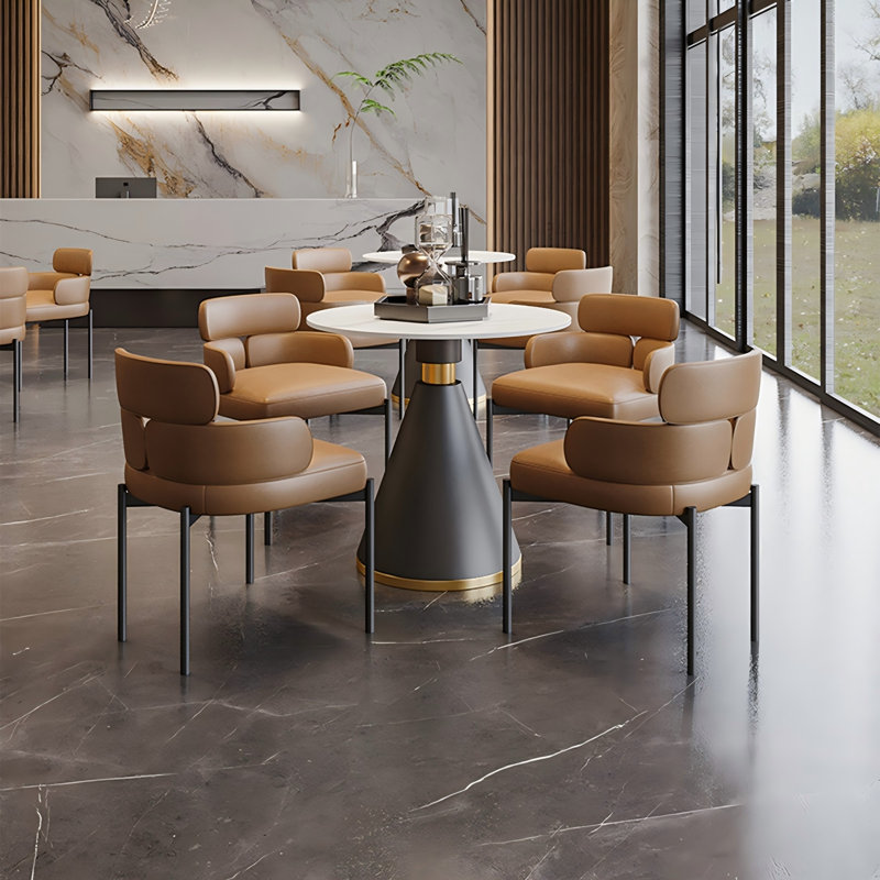 Ensemble de 4 chaises de table en cuir fritté Browm