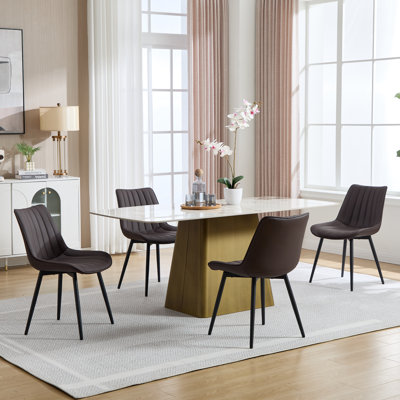 Chaises de salle à manger rembourrées en cuir de polyuréthane, chaises d'appoint modernes avec pieds en métal brun (ensemble de 4)