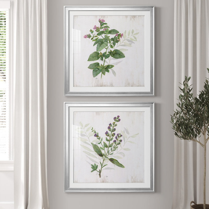 «Kitchen Garden I», ensemble de 2 reproductions d'art encadrées, Papier avec cadre argenté, Blanc