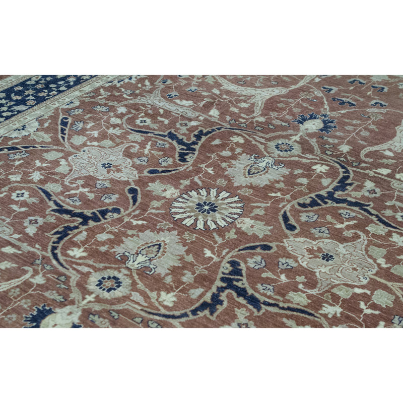 Hand-Knotted High-Quality Rust and Blue Area Rug