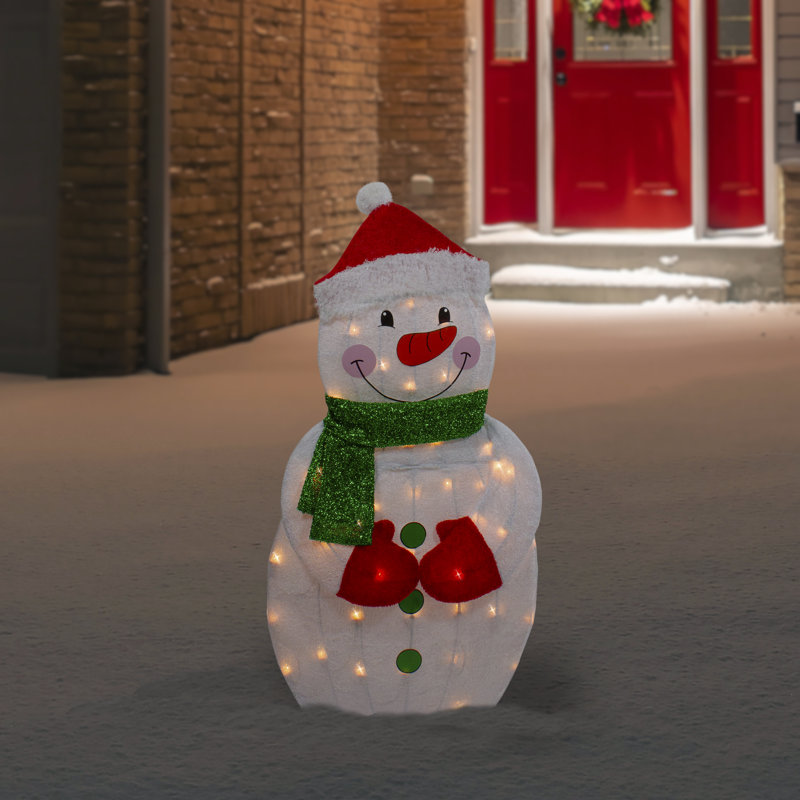 30" Lighted 2D Chenille Snowman With Scarf Outdoor Christmas Decoration