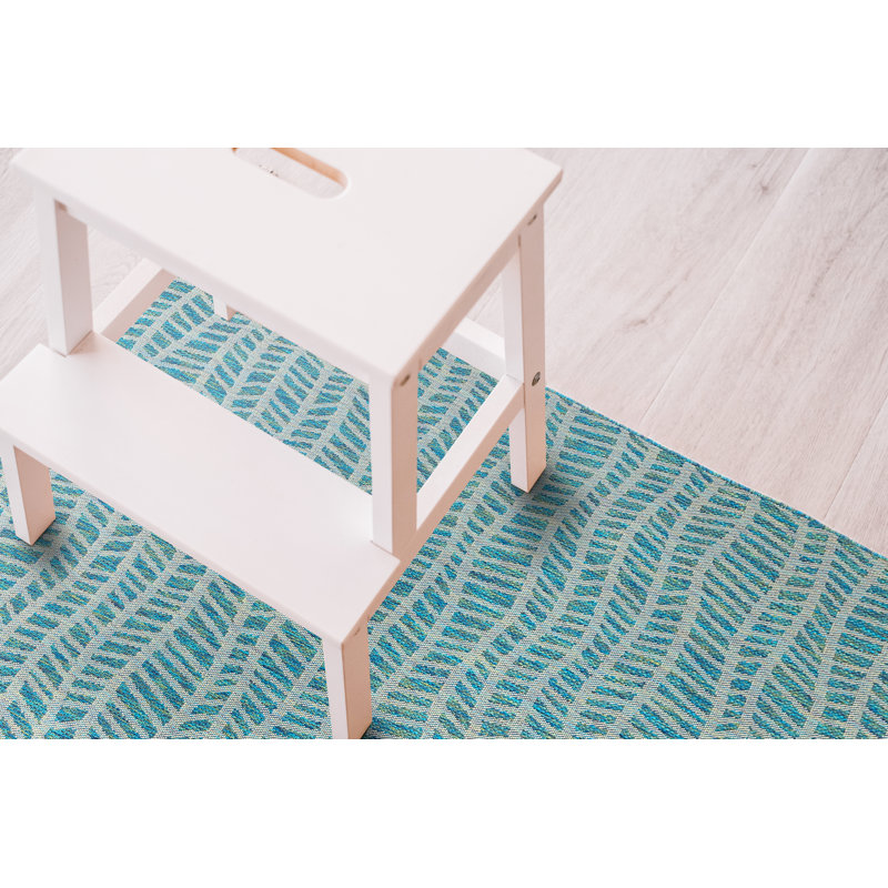 Tapis bleu sarcelle / ivoire Depue, Rectangle 6 pi 6 po x 9 pi