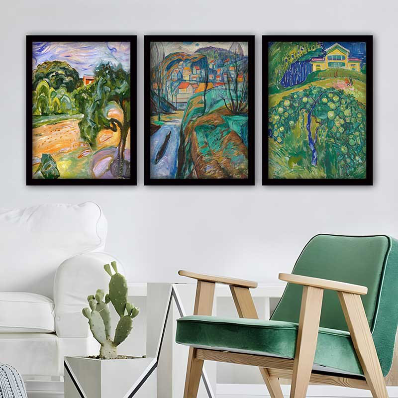 Elegant Decorative Framed Painting Set (3 Pieces), 13.8 x 17.7 inches Each | 100% Wooden with 100% Polystyrene Frame (Thickness: 0.8 inches) | UV Digital Printing, Perfect for Living Room & Home Décor