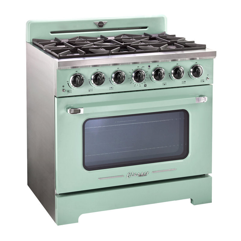 Classic Retro 36" 6-Burner 5.2 cu. ft. Freestanding Gas Range with Convection Oven, Summer Mint Green