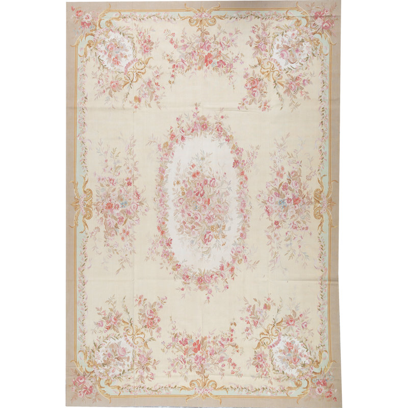 Hand-Knotted High-Quality Beige and Green Area Rug