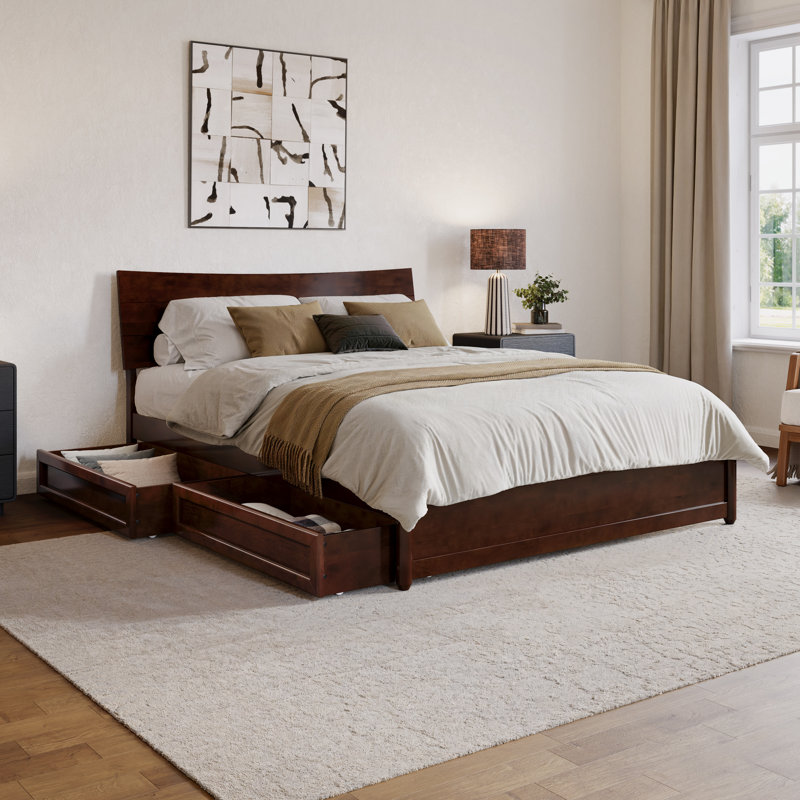 Harlowe Wood Platform Bed with Storage Drawers, Walnut, Queen
