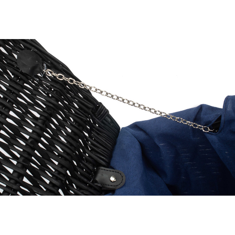 Wicker Hamper Basket with Lining, Black/Navy Blue, 19cm H x 41cm W x 30cm